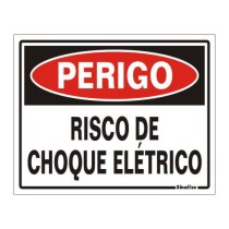 Placa sinalização PVC 15 x 20 200BC "Perigo Risco de Choque Elétrico"