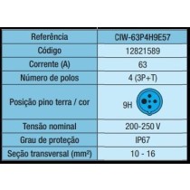 Conector Femea Azul 220v 63a 4 polos - Weg CIW-63P4H9E57