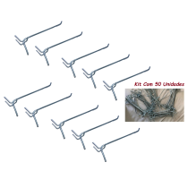 Kit 50 Ganchos Painel Perfurado Eucatex Zincado 15cm MS10203