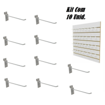 Kit 10 Ganchos Painel Canaletado Simples Branco 15cm MS10019