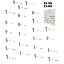 Kit 25 Ganchos Painel Canaletado Simples Branco 15cm MS10019