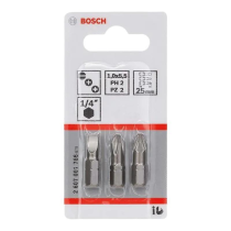 JOGO PONTAS BIT SIMPLES 3PC 25MM FE+PH+PZ BOSCH 2607001766