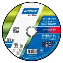 Disco Corte Ferro 115mm P/Esmerilhadeira 4.1/2" Norton AR312