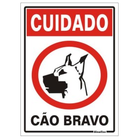 Placa sinalização PVC 20 x 30 250AH "Cuidado Cão Bravo"