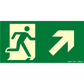 Placa sinalização rota de fuga PVC 315AD "Saída de emergência seta inclinada para direita e para cima"