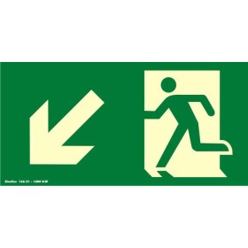 Placa sinalização rota de fuga PVC 315AG "Saída de emergência seta inclinada para esquerda e para baixo"