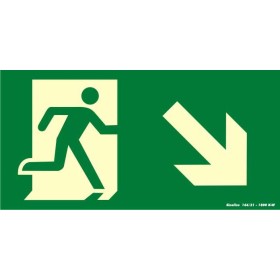 Placa sinalização rota de fuga PVC 315AF "Saída de emergência seta inclinada para direita e para baixo"