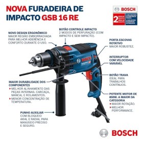 Furadeira Impacto GSB16RE 1/2 Pol 850W 127v BOSCH 06012B90D1-000