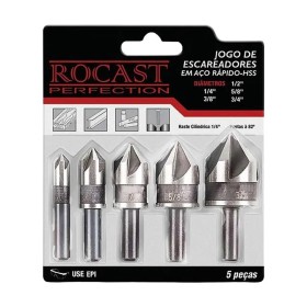 Jogo Escareadores Aço Rápido HSS 1/4 a 3/4 5 Pcs Rocast 250,0006