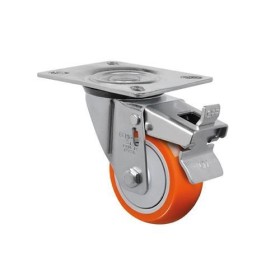 Rodízio laranja de ferro giratório com freio 4" GM 42 UNS