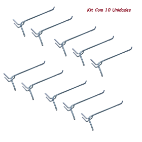 Kit 10 Ganchos Painel Perfurado Eucatex Zincado 15cm MS10203