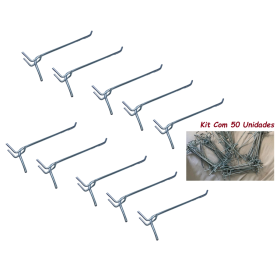Kit 50 Ganchos Painel Perfurado Eucatex Zincado 10cm MS10202