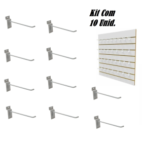 Kit 10 Ganchos Painel Canaletado Simples Branco 10cm MS10018