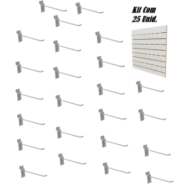 Kit 25 Ganchos Painel Canaletado Simples Branco 15cm MS10019