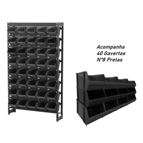 Kit Estante Gaveteiro Com Estrutura e 40 Gavetas N°8 Preta