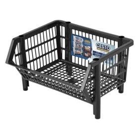 Caixa Cesto Organizador Expositor Empilhavel Preto 30L 7kg