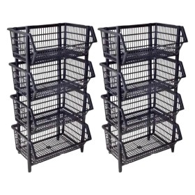 Kit 8 Cestos Organizador Expositor Empilhavel Preto 30L 7kg