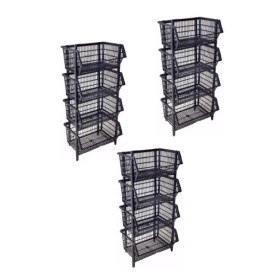 Kit 12 Cestos Organizador Expositor Empilhavel Preto 30l 7kg