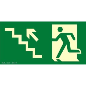 Placa sinalização rota de fuga PVC 315AJ "Saída de emergência escada sobe a esquerda"
