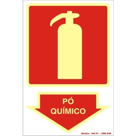 Placa sinalização combate incêndio PVC 250BR "Extintor Pó Químico"