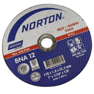 Disco de corte inox 7" x 1/16" x 7/8" BNA 12 Fino - Norton