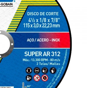 Disco Corte Metal 115x3,2x22,23mm 4.1/2x1/8x7/8 Norton AR312