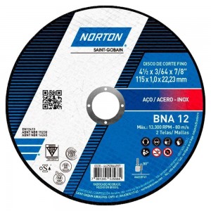 Disco Corte Inox 115mm Fino Esmerilhadeira 4.1/2"NortonBNA12