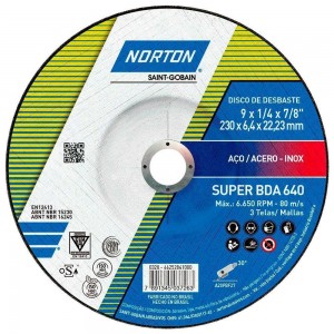 Disco Desbaste Ferro 230mm Esmerilhadeira 9" Norton BDA640