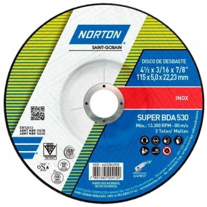 Disco Desbaste Inox 115mm Esmerilhadeira 4.1/2"Norton BDA530