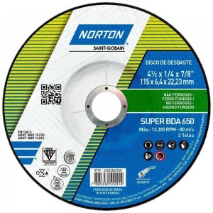 Disco Corte Desbaste 115x6,4x22,23mm 4.1/2x1/4x7/8 Norton BDA650