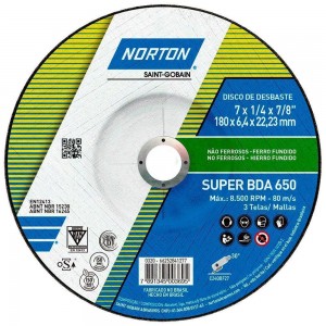 Disco Corte Desbaste 180x6,4x22,23mm 7x1/4x7/8 Norton BDA650