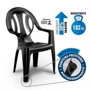 Cadeira Poltrona de Plástico Reforçada Preta 182kg Arcos