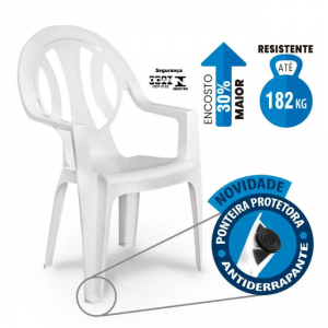 Cadeira Poltrona de Plástico Reforçada Branca 182kg Arcos