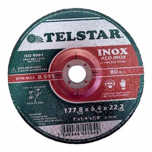 Disco Corte Desbaste 177,8x6,4x22,2mm 7x1/4x7/8 Telstar INOX