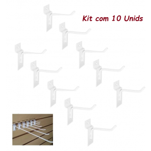 Kit 10 Ganchos Painel Canaletado Simples Branco 5cm MS 10017